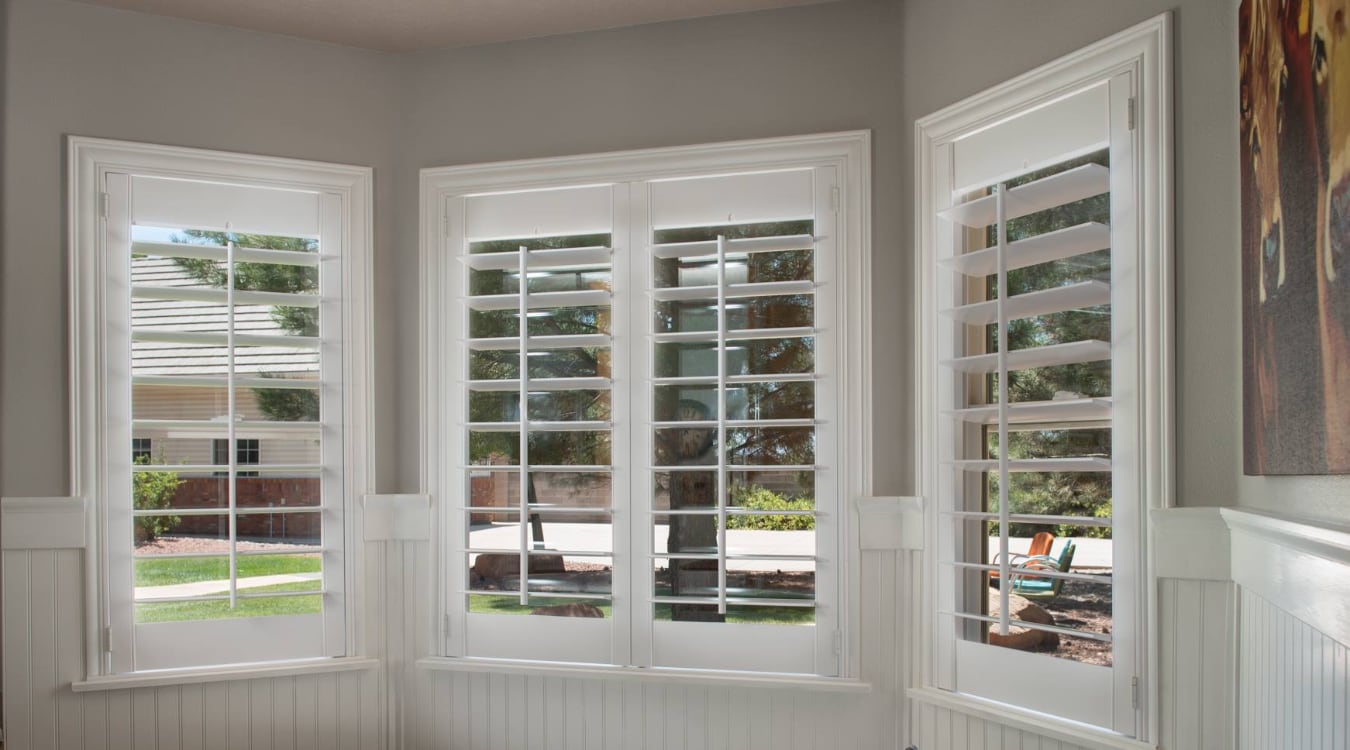 Plantation shutters on bay windows